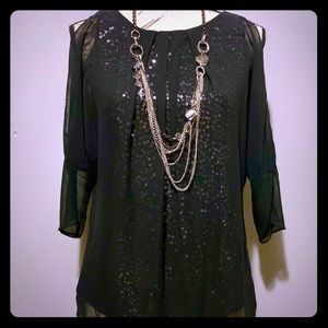 NWOT Jennifer Lopez sequin peep shoulder top